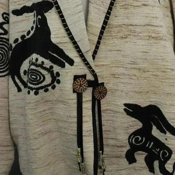 Vintage Southwest Tapestry Jacket Size Large Cotton Linen Blazer Burning Man - Picture 3 of 11